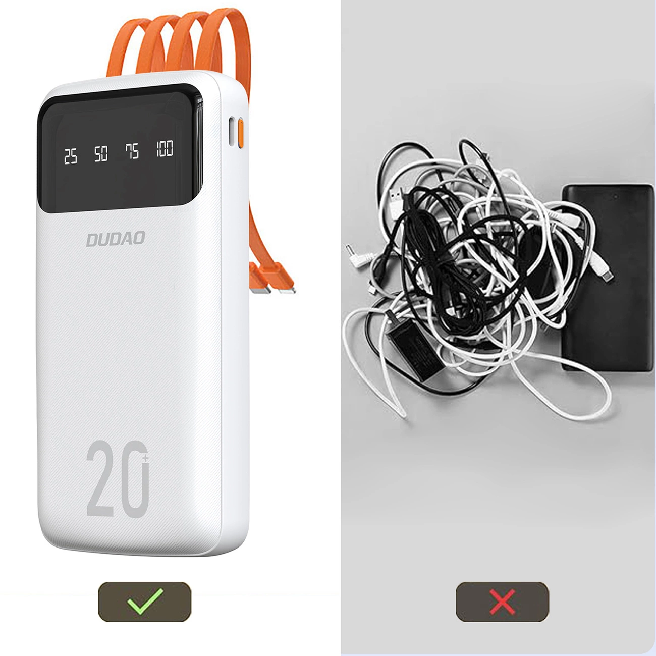Baterie Externa Dudao K6Pro+, 20000mAh, 10W, 1 x Lightning - 1 x microUSB - 1 x USB-A - 1 x USB-C, Alba
