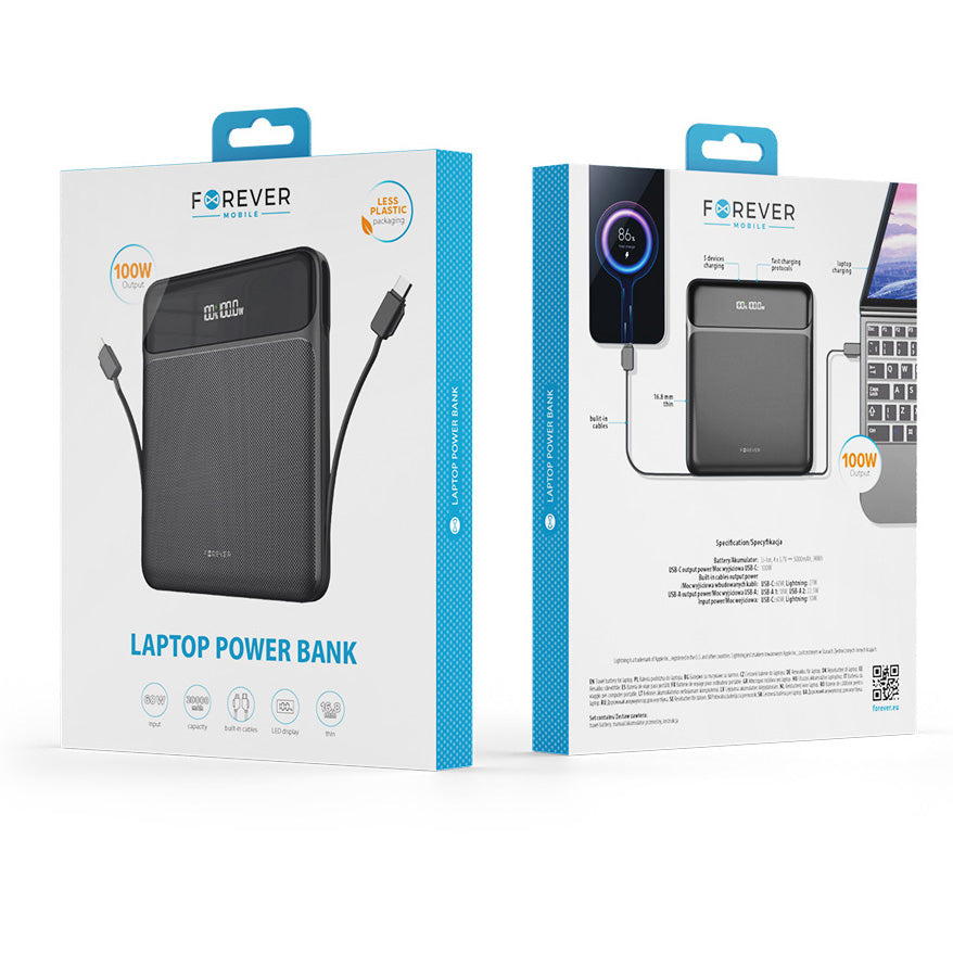 Baterie Externa Forever TB-200, 20000mAh, 100W, QC + PD, 1 x Lightning - 2 x USB-C - 2 x USB-A, Neagra