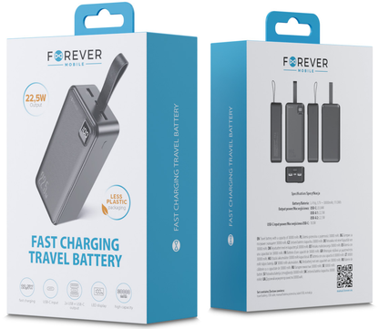 Baterie Externa Forever TB-300XL, 30000mAh, 22.5W, QC + PD, 1 x USB-C - 2 x USB-A, Neagra