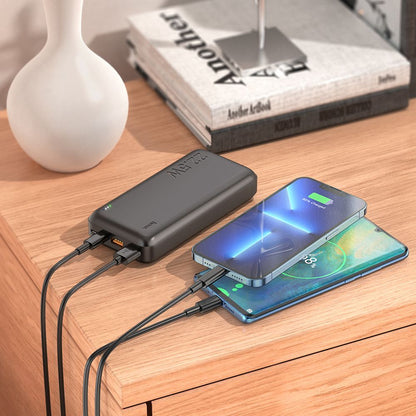 Baterie Externa HOCO J101A, 20000mAh, 22.5W, QC + PD, 1 x USB-C - 2 x USB-A, Neagra