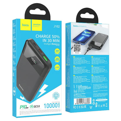 Baterie Externa HOCO J102, 10000mAh, 20W, QC + PD, 1 x USB-A - 1 x USB-C, Neagra