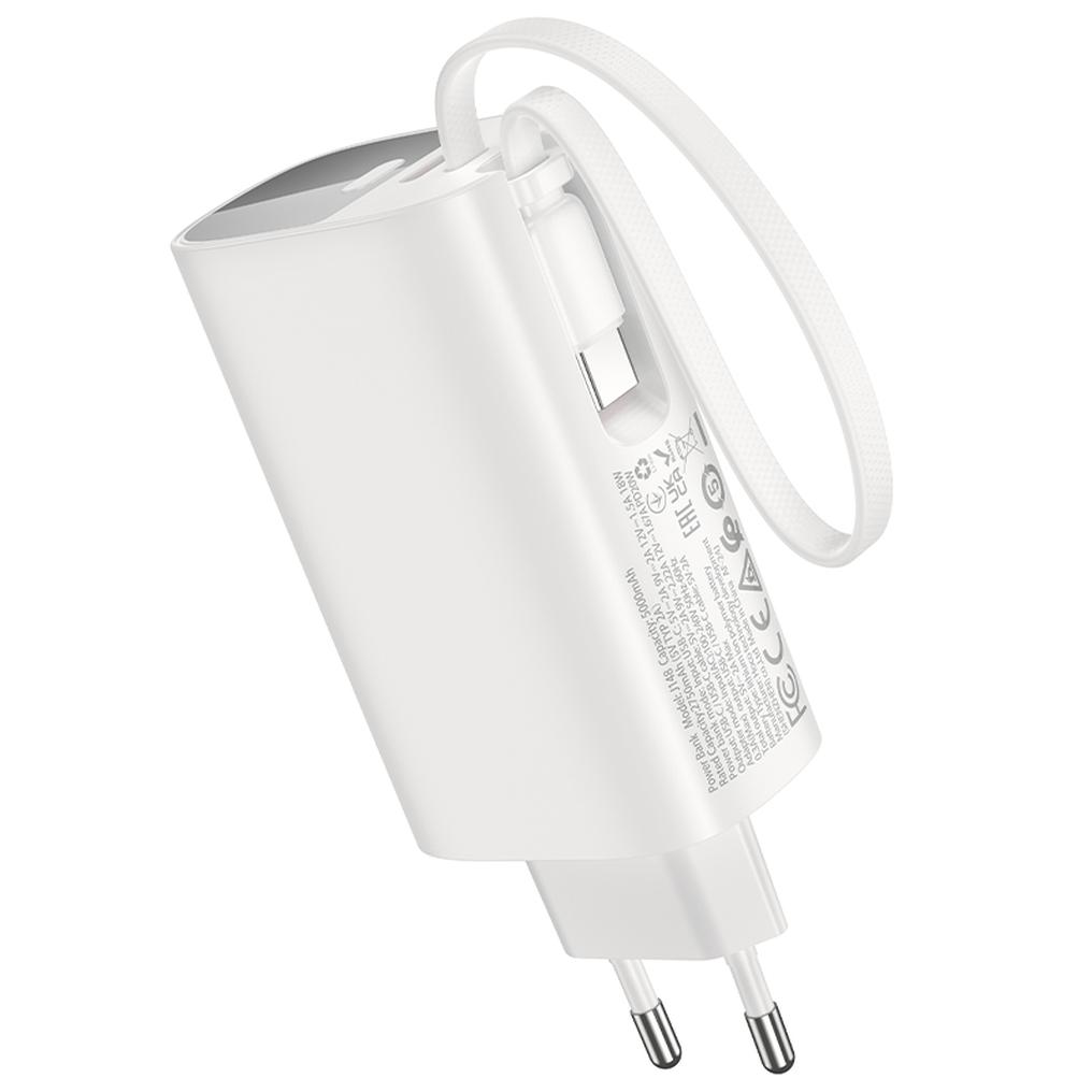 Baterie Externa HOCO J148 2in1, 5000mAh, 20W, PD, 2 x USB-C, Alba
