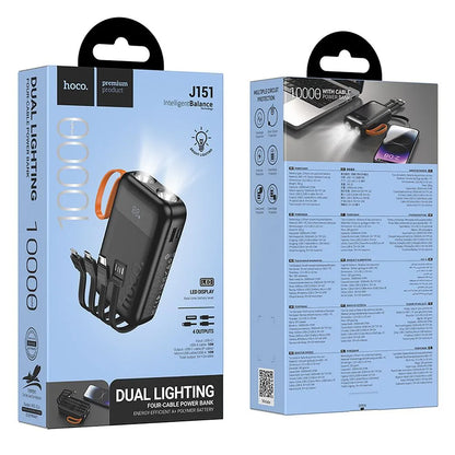 Baterie Externa HOCO J151, 10000mAh, 10W, 1 x Lightning - 1 x microUSB - 1 x USB-A - 1 x USB-C, Neagra