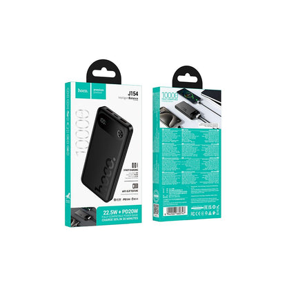 Baterie Externa HOCO J154, 10000mAh, 22.5W, QC + PD, 1 x USB-C - 2 x USB-A, Neagra