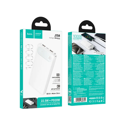 Baterie Externa HOCO J154, 10000mAh, 22.5W, QC + PD, 1 x USB-C - 2 x USB-A, Alba