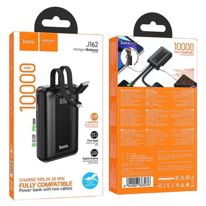 Baterie Externa HOCO J162, 10000mAh, 22.5W, QC + PD, 1 x Lightning - 1 x USB-A - 2 x USB-C, Neagra