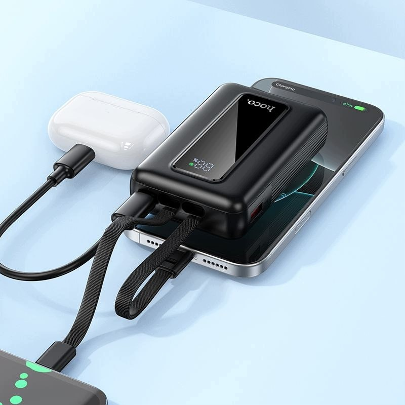 Baterie Externa HOCO J162, 10000mAh, 22.5W, QC + PD, 1 x Lightning - 1 x USB-A - 2 x USB-C, Neagra