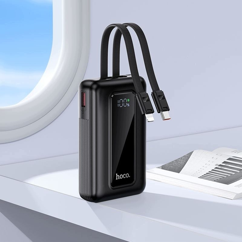 Baterie Externa HOCO J162, 10000mAh, 22.5W, QC + PD, 1 x Lightning - 1 x USB-A - 2 x USB-C, Neagra