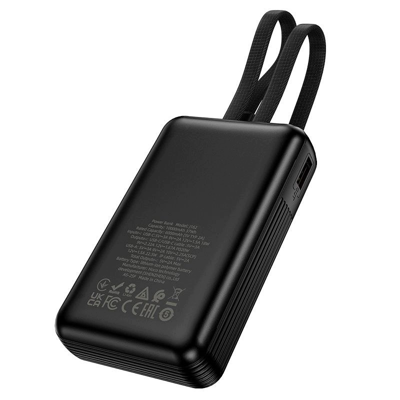 Baterie Externa HOCO J162, 10000mAh, 22.5W, QC + PD, 1 x Lightning - 1 x USB-A - 2 x USB-C, Neagra