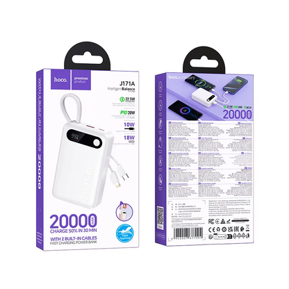 Baterie Externa HOCO J171A, 20000mAh, 22.5W, QC + PD, 1 x Lightning - 1 x USB-A - 2 x USB-C, Alba