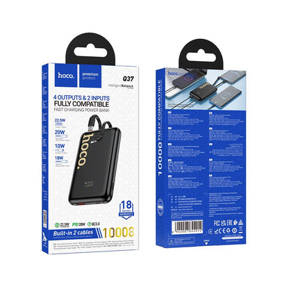 Baterie Externa HOCO Q37, 10000mAh, 22.5W, QC + PD, 1 x Lightning - 1 x USB-A - 2 x USB-C, Neagra