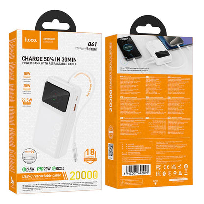 Baterie Externa HOCO Q41, 20000mAh, 22.5W, QC + PD, 1 x USB-A - 2 x USB-C, Alba