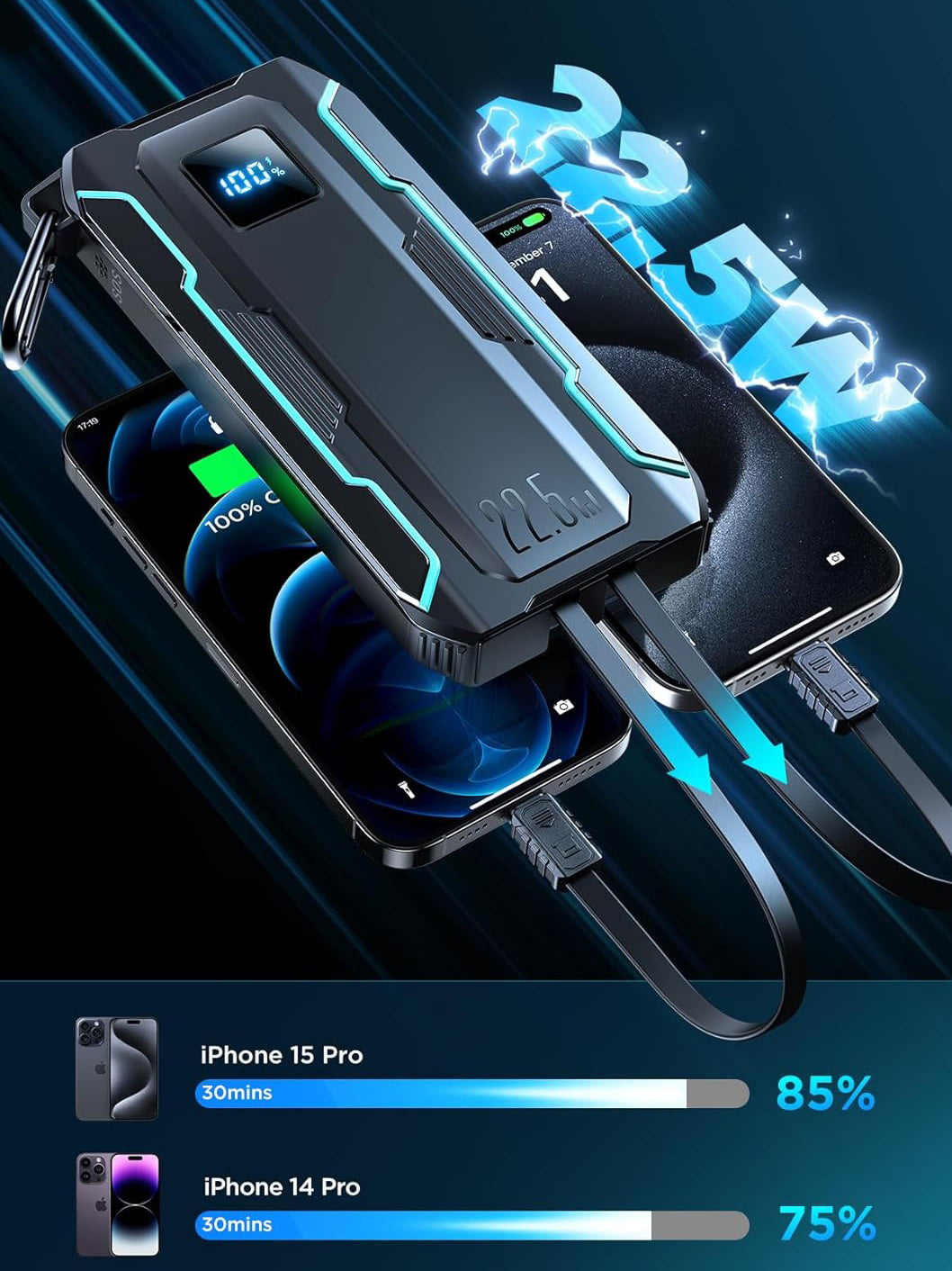 Baterie Externa Joyroom JR-L017, 10000mAh, 22.5W, QC + PD, 1 x Lightning - 1 x USB-A - 2 x USB-C, Neagra