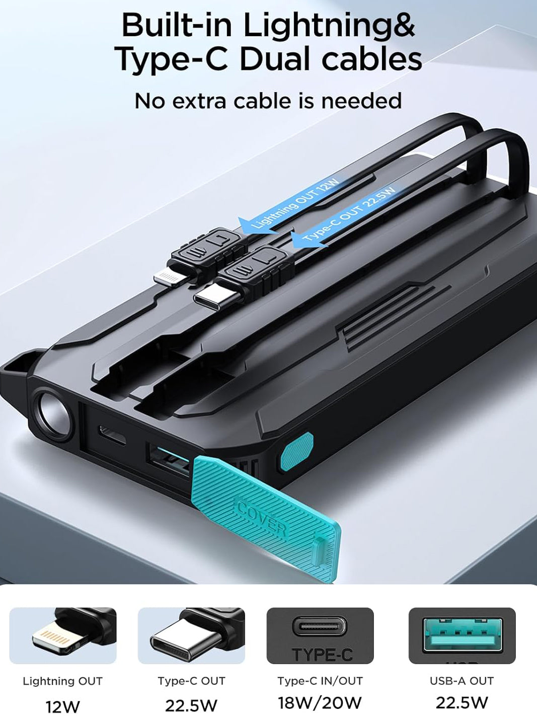 Baterie Externa Joyroom JR-L017, 10000mAh, 22.5W, QC + PD, 1 x Lightning - 1 x USB-A - 2 x USB-C, Neagra