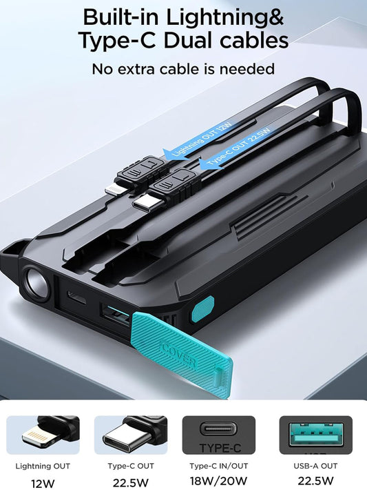 Baterie Externa Joyroom JR-L017, 10000mAh, 22.5W, QC + PD, 1 x Lightning - 1 x USB-A - 2 x USB-C, Neagra