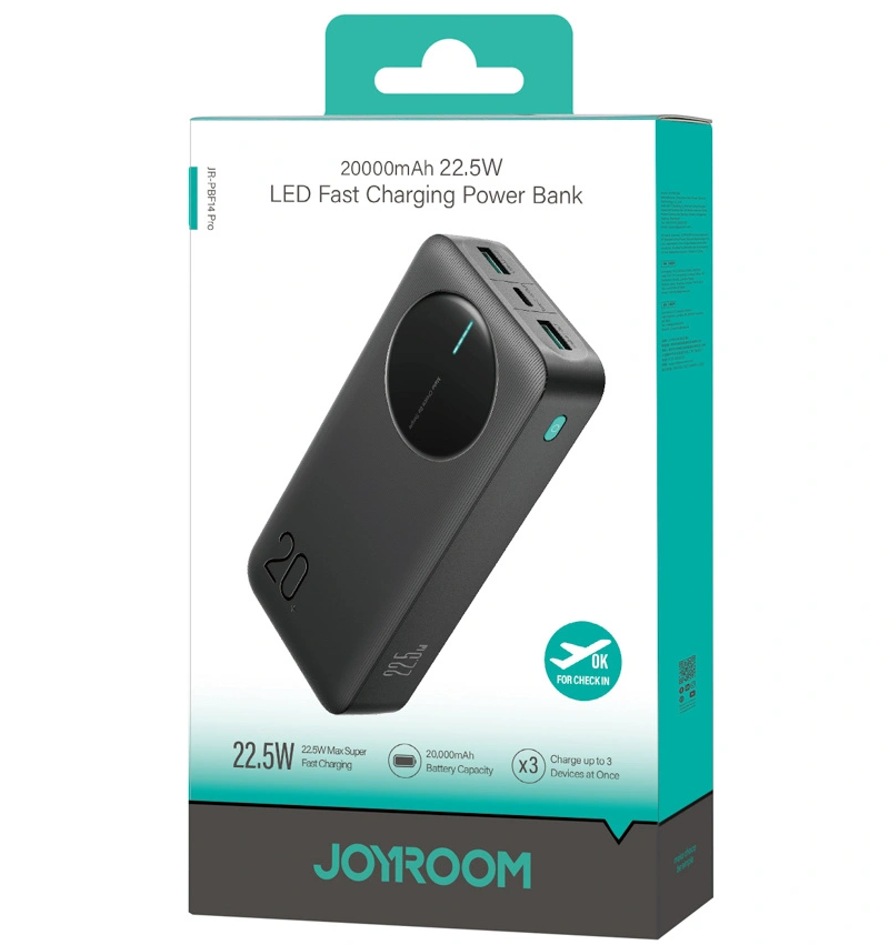 Baterie Externa Joyroom JR-PBF14 Pro, 20000mAh, 22.5W, QC + PD, 1 x USB-C - 2 x USB-A, Neagra