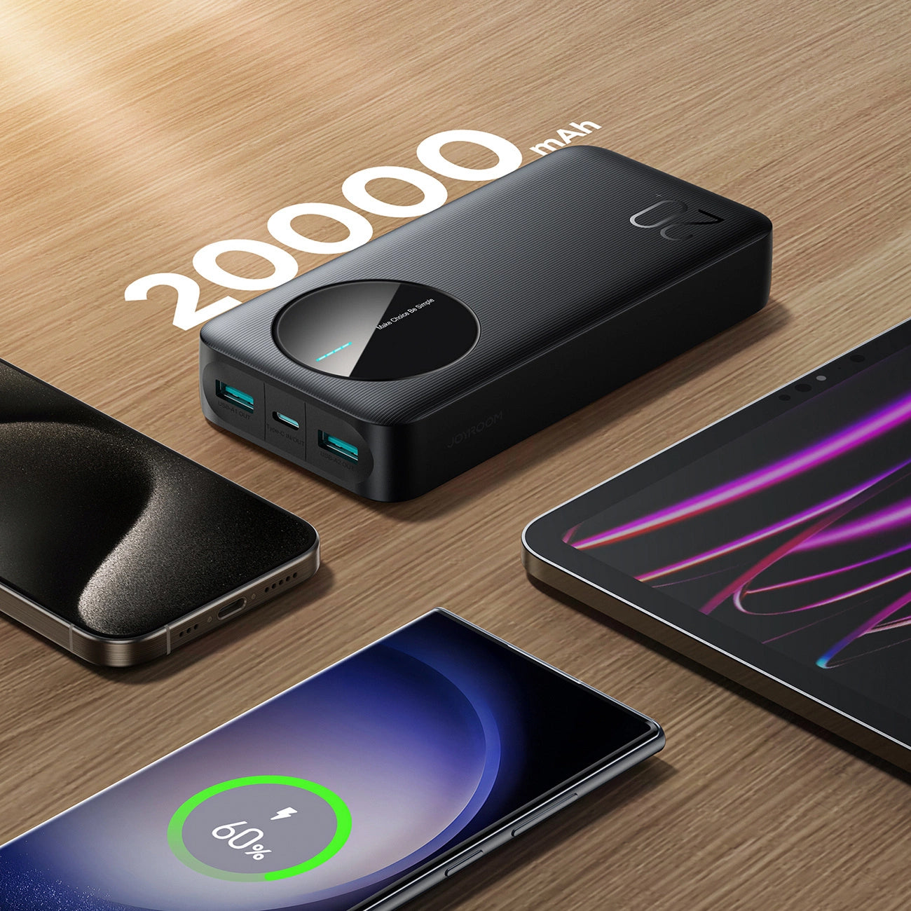 Baterie Externa Joyroom JR-PBF14, 20000mAh, 12W, 1 x USB-C - 2 x USB-A, Neagra