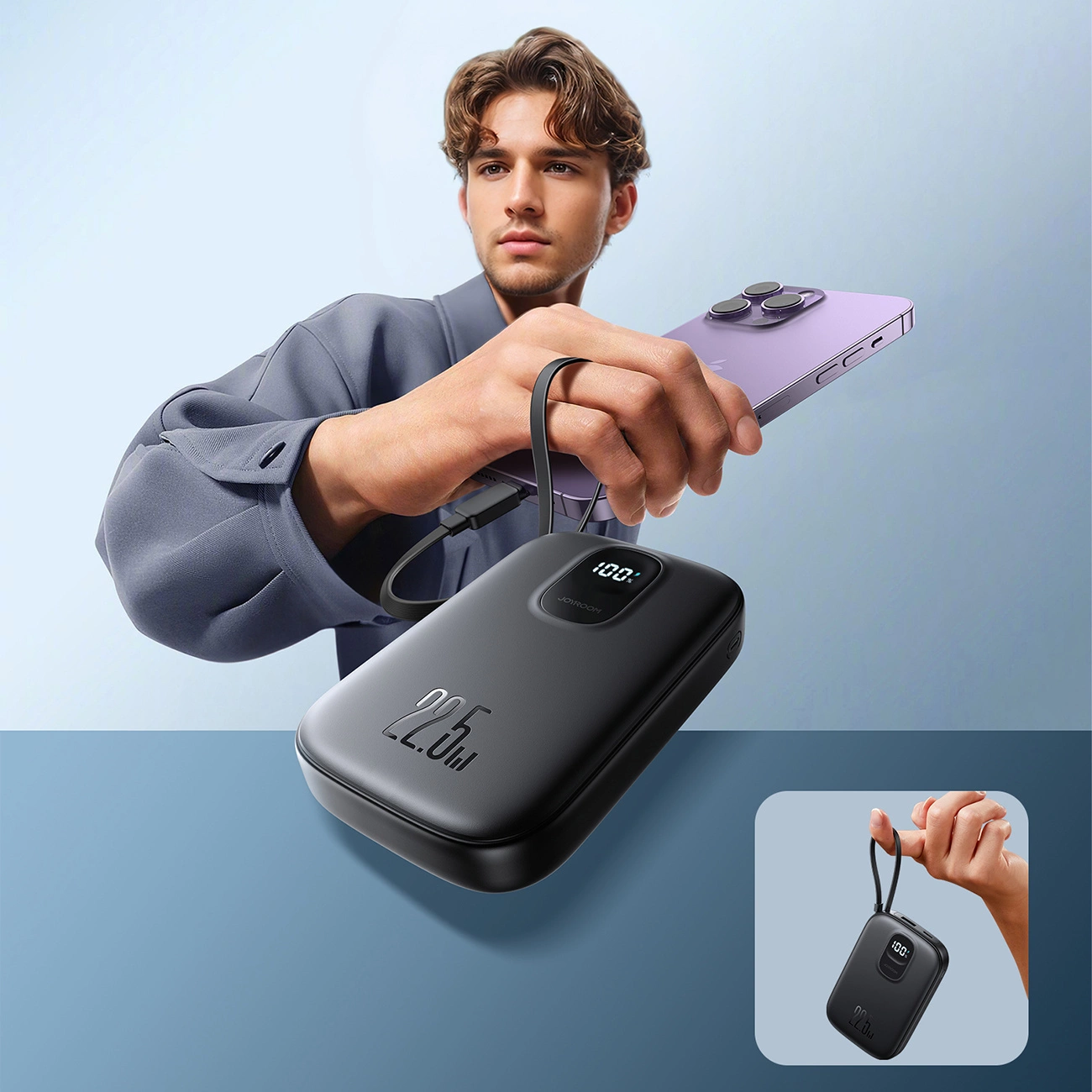 Baterie Externa Joyroom JR-PBF18, 10000mAh, 22.5W, QC + PD, 1 x Lightning - 1 x USB-A - 1 x USB-C, Neagra