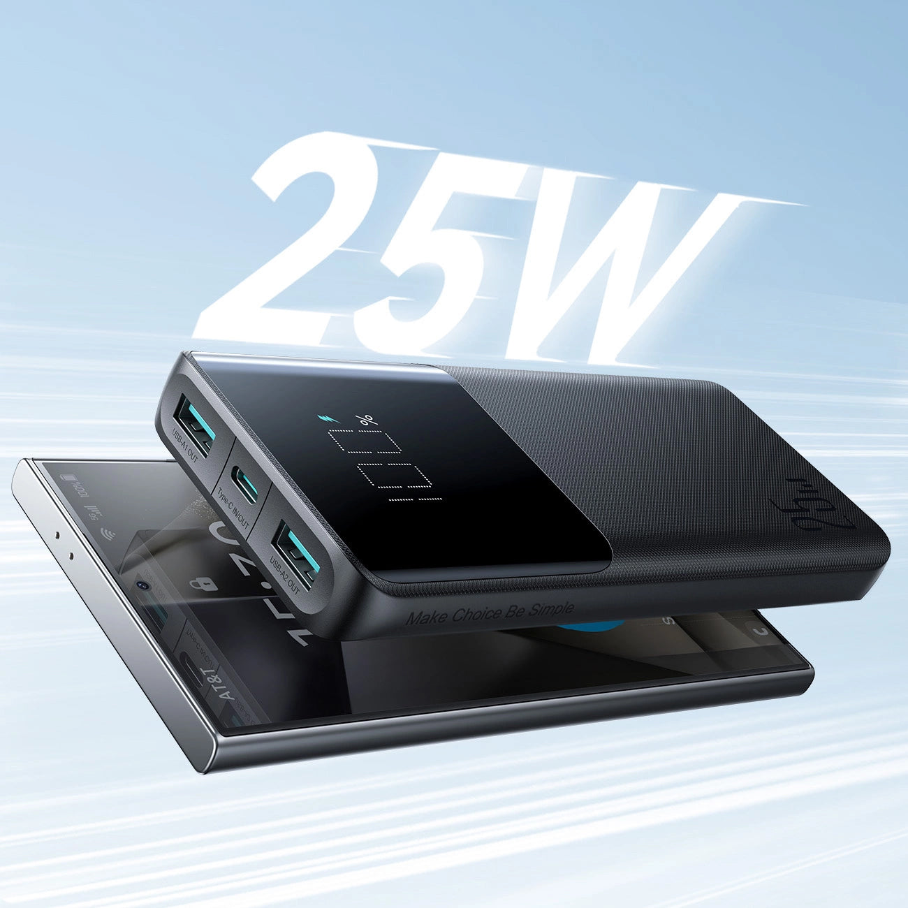 Baterie Externa Joyroom JR-PBF20, 10000mAh, 25W, QC + PD, 1 x USB-C - 2 x USB-A, Neagra