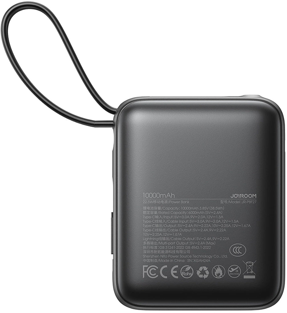 Baterie Externa Joyroom JR-PBF27, 10000mAh, 22.5W, QC + PD, 1 x Lightning - 2 x USB-C, Neagra