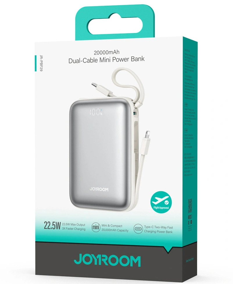 Baterie Externa Joyroom JR-PBF29, 20000mAh, 22.5W, QC + PD, 1 x Lightning - 2 x USB-C, Alba