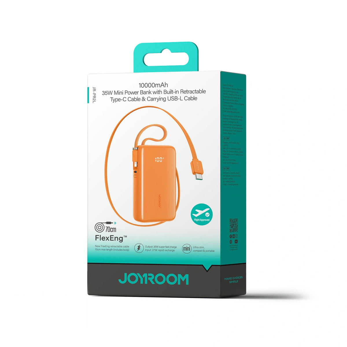 Baterie Externa Joyroom JR-PR2L, 10000mAh, 35W, QC + PD, 1 x Lightning - 2 x USB-C, Portocalie