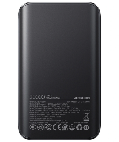 Baterie Externa Joyroom JR-QP192, 20000mAh, 22.5W, QC + PD, 1 x USB-A - 2 x USB-C, Neagra