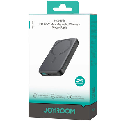 Baterie Externa Joyroom JR-W020 MagSafe, 5000mAh, 20W, QC + PD + FQI, 1 x QI - 1 x USB-A - 1 x USB-C, Neagra