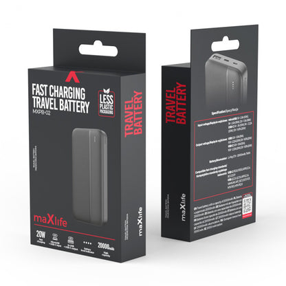 Baterie Externa MaXlife MXPB-02, 20000mAh, 20W, QC + PD, 1 x USB-A - 1 x USB-C, Neagra