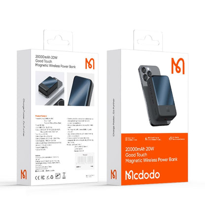 Baterie Externa Wireless McDodo MC-5021 Ambilight, 20000mAh, 20W, PD + FQI, 1 x QI - 1 x USB-C, Neagra