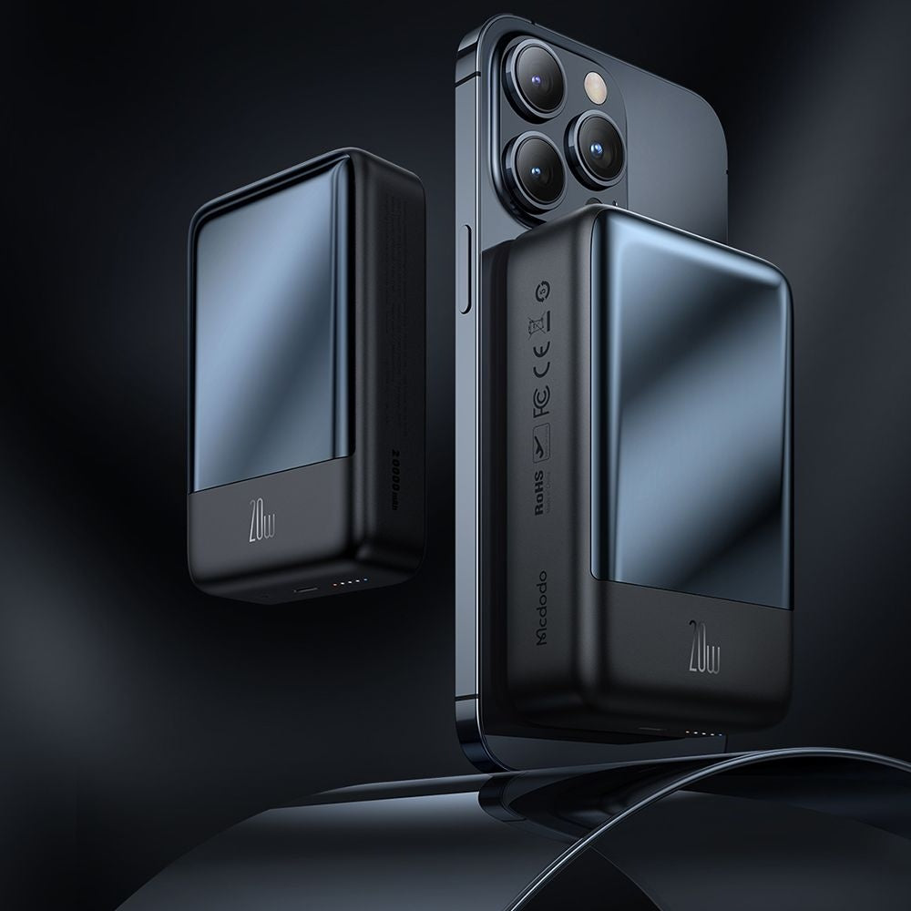 Baterie Externa Wireless McDodo MC-5021 Ambilight, 20000mAh, 20W, PD + FQI, 1 x QI - 1 x USB-C, Neagra