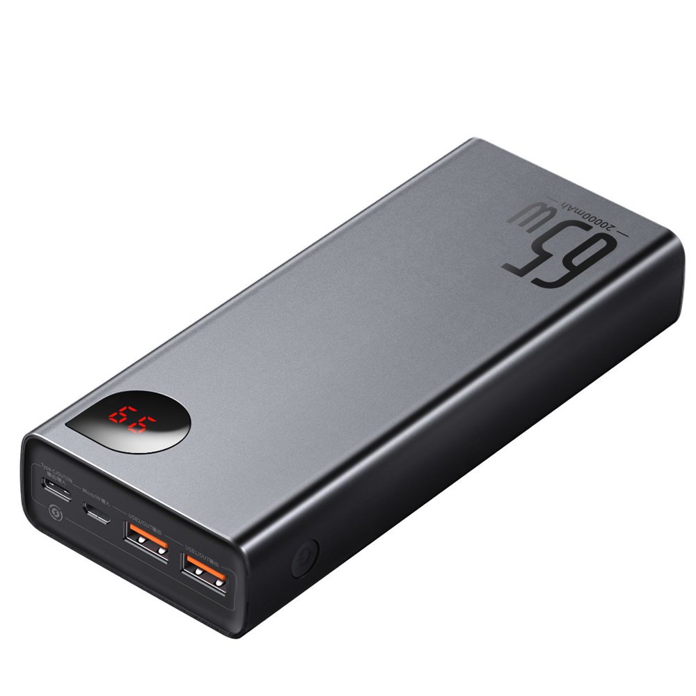 Baterie Externa Baseus Adaman, 20000mAh, 65W, QC + PD, 1 x USB-C - 2 x USB-C, Neagra PPIMDA-D01