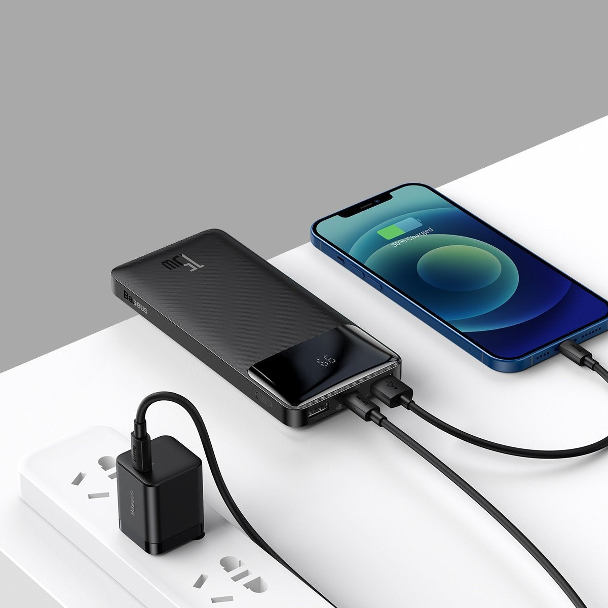 Baterie Externa Baseus Bipow, 10000mAh, 15W, 1 x USB-C - 2 x USB-A, Neagra PPBD050001