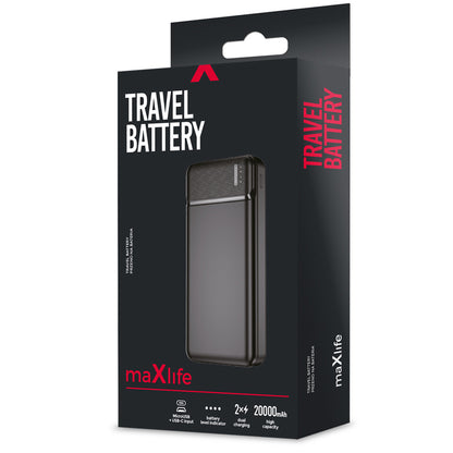 Baterie Externa MaXlife MXPB-01, 20000mAh, 12W, 2 x USB-A, Neagra