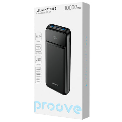 Baterie Externa Proove Illuminator 2, 10000mAh, 22.5W, QC + PD, 2 x USB-A - 1 x USB-C, Neagra PBIP10212201