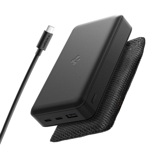 Baterie Externa Spigen, 30000mAh, 30W, QC + PD, 1 x USB-A - 2 x USB-C, Neagra