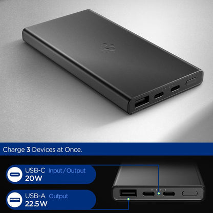 Baterie Externa Spigen Essential, 10000mAh, 22.5W, QC + PD, 1 x USB-A - 2 x USB-C, Neagra