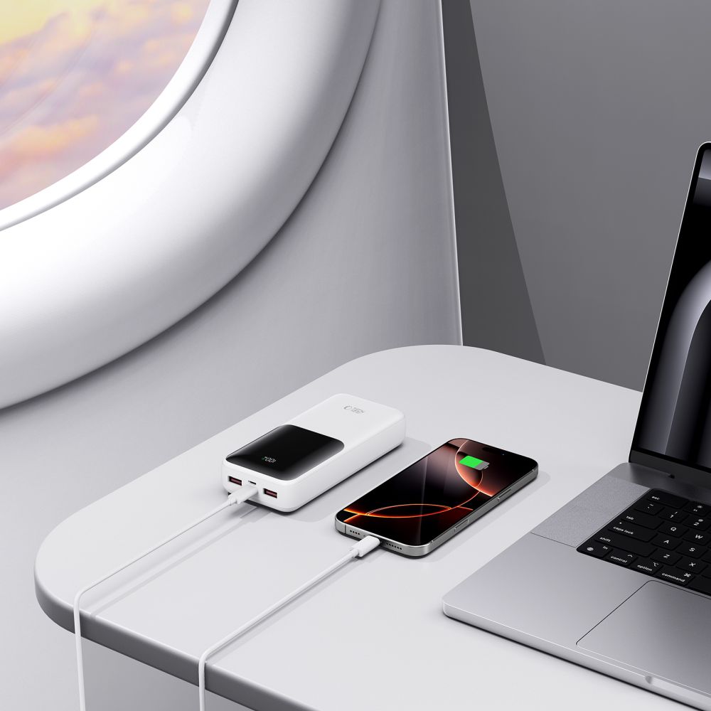 Baterie Externa Tech-Protect PB02, 20000mAh, 22.5W, QC + PD, 1 x USB-C - 2 x USB-A, Alba