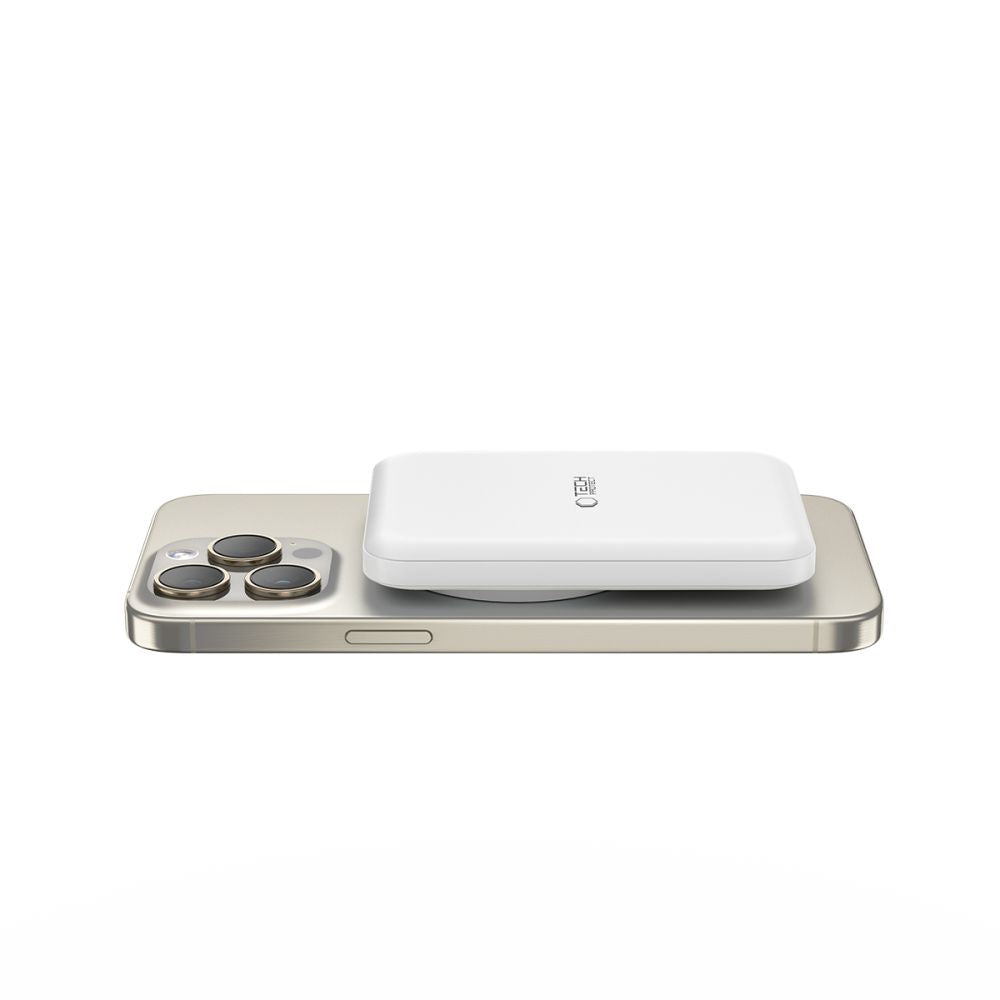 Baterie Externa Wireless Tech-Protect PB10 LifeMag, 5000mAh, 15W, PD + FQI, 1 x QI - 1 x USB-C, Alba