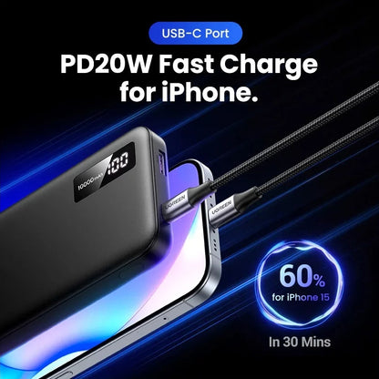 Baterie Externa UGREEN PB311, 10000mAh, 22.5W, QC + PD, 1 x USB-C - 2 x USB-A, Neagra