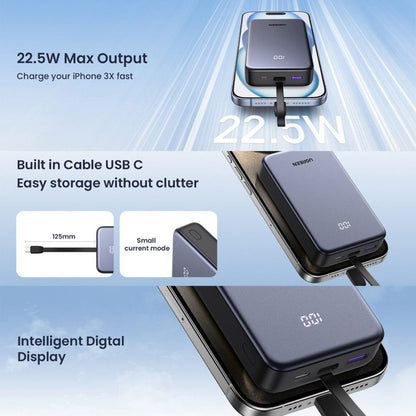 Baterie Externa UGREEN PB505, 20000mAh, 22.5W, QC + PD, 1 x USB-A - 2 x USB-C, Gri