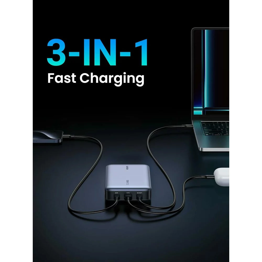 Baterie Externa UGREEN PB720 Nexode, 20000mAh, 100W, QC + PD, 1 x USB-A - 2 x USB-C, Gri