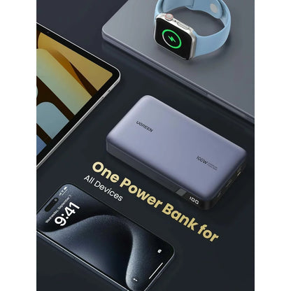 Baterie Externa UGREEN PB720 Nexode, 20000mAh, 100W, QC + PD, 1 x USB-A - 2 x USB-C, Gri