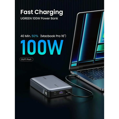 Baterie Externa UGREEN PB720 Nexode, 20000mAh, 100W, QC + PD, 1 x USB-A - 2 x USB-C, Gri, Resigilata