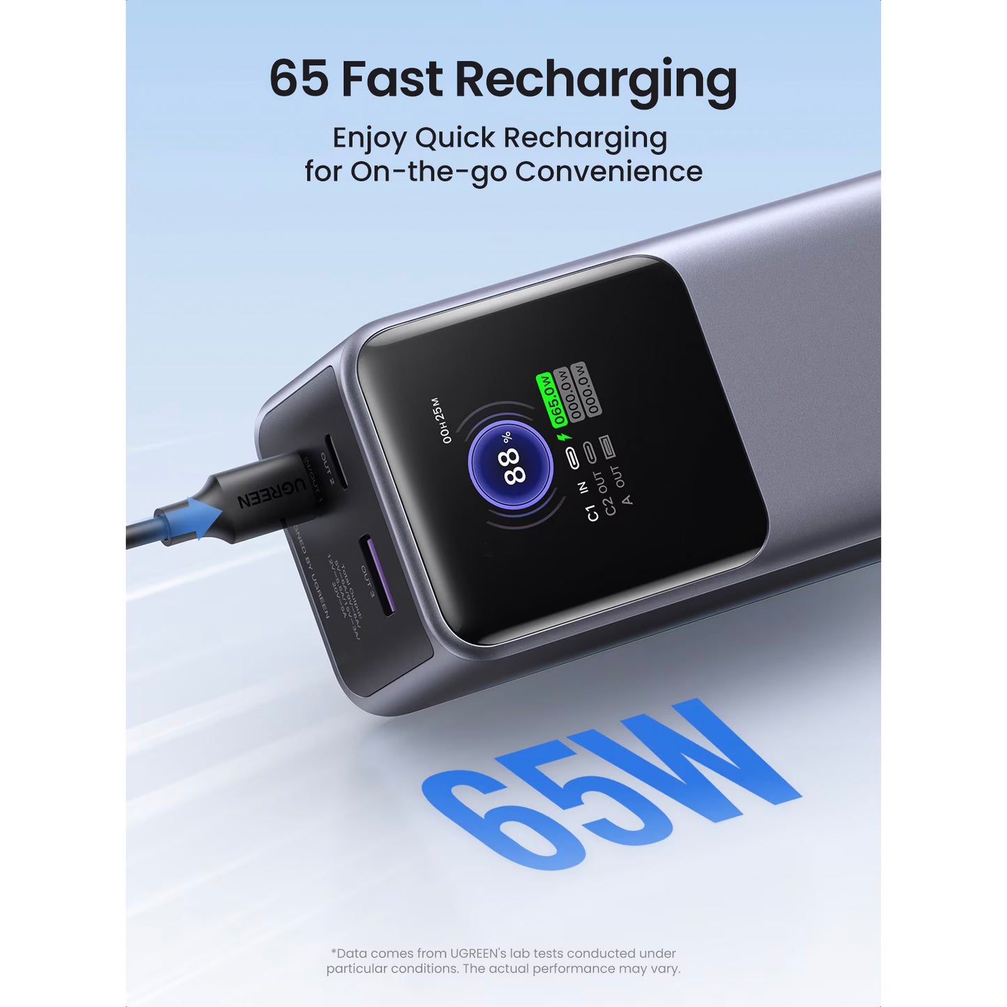 Baterie Externa UGREEN PB722, 25000mAh, 200W, QC + PD, 1 x USB-A - 2 x USB-C, Gri