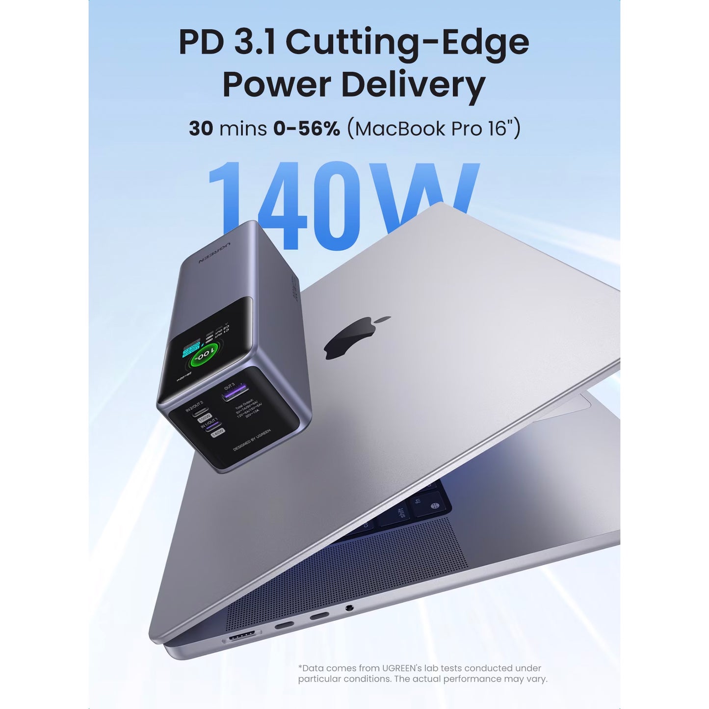 Baterie Externa UGREEN PB722, 25000mAh, 200W, QC + PD, 1 x USB-A - 2 x USB-C, Gri