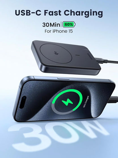 Baterie Externa UGREEN PB761, 10000mAh, 30W, PD + FQI, 1 x QI - 1 x USB-C, Gri