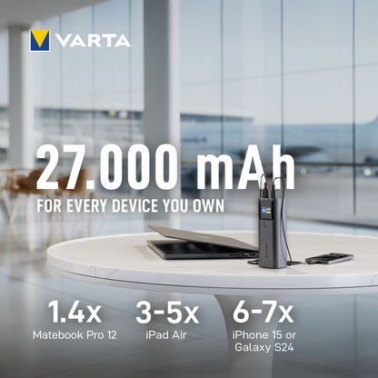 Baterie Externa Varta High Speed, 27000mAh, 140W, QC + PD, 1 x USB-A - 2 x USB-C, Neagra