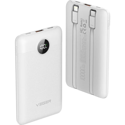 Baterie Externa Veger C11C, 10000mAh, 22.5W, QC + PD, 1 x Lightning - 1 x USB-A - 2 x USB-C, Alba