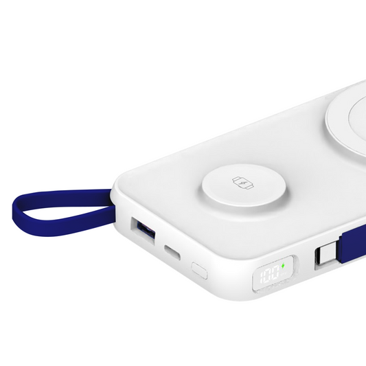 Baterie Externa Wireless 3MK PastelUp, 10000mAh, 22.5W, QC + PD + FQI, 1 x USB-A - 1 x USB-C - 2 x QI, Alba